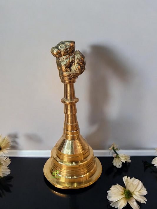 Handcrafted Brass Ghanti | Bring Divine Blessings to Your Pooja | Traditional Brass Hand Bell for Pooja ( Yellow, 4 inch)