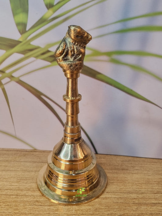 Handcrafted Brass Ghanti | Bring Divine Blessings to Your Pooja | Traditional Brass Hand Bell for Pooja ( Yellow, 4 inch)