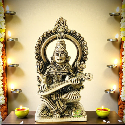 Goddess Saraswati Glorious Brass Statue By Aakrati