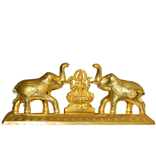 Metal Haldi KumKum Holder with Elephant Figurine With Laxmi Yantra by Aakrati