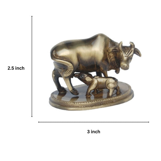 Brass Cow and Calf Showpiece | Enhance Your Home with Divine Blessings and Protection | Premium Brass Cow and Calf Statue ( Brown, 3 inch)