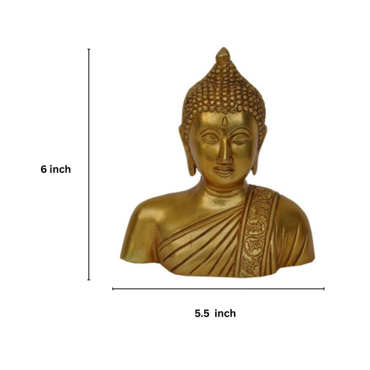 Brass Buddha Bust Idol | Perfect for Home, Office, and Temple Decor | Brass Buddha Bust Murti ( Brown 6 inch)