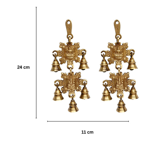 Brass Laxmi Ganesha Engraved Wind Chime | Divine Protection and Prosperity | Brass Religious Wall Hanging ( Yellow, 9.5 inch)