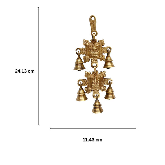 Brass Laxmi Ganesha Wind Chime | Spiritual Home Décor | Sacred Brass Wind Chime with Laxmi and Ganesha Engravings ( Yellow, 9.5 inch)