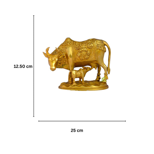 Brass Nandi Decorative Cow Figurine | Symbol of Wealth, Prosperity, and Blessings | Handmade Nandi Idol ( Yellow, 8.5 inch)