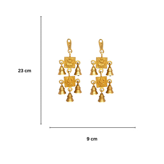 Divine Laxmi-Ganesha Engraved Brass Wind Chime | Perfect for Spiritual Spaces | Religious Brass Laxmi Ganesha Wind Chime ( Yellow, 9 inch)