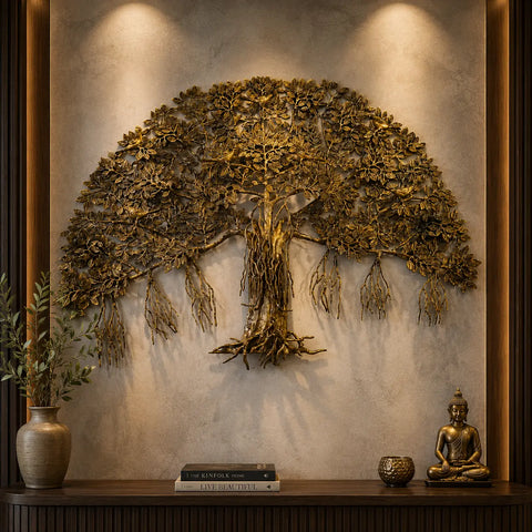 Handcrafted Brass Kalpvriksha Tree for Wall | Tree of Life | Wall Decor (Yellow, 36 Inches)