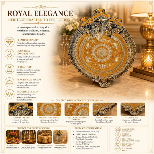 Premium Gamesha Serving Platter | Elegant Gift for Diwali, Wedding Return Gifts, Housewarming & Table Decor | Festive & Corporate Gift By Aakrati