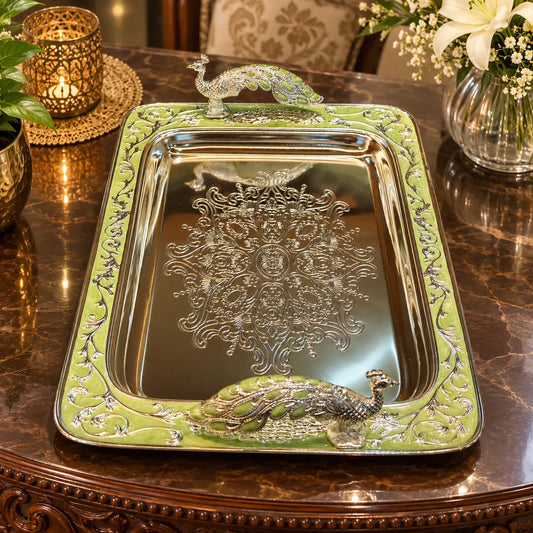 Luxury Dry Fruit Tray Peacock Handle |Perfect for Diwali, Wedding Return Gifts, Housewarming & Table Decor | Festive & Corporate Gift By Aakrati