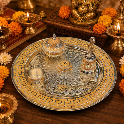 Premium Pooja Thali Set (6pcs) | Elegant Gift for Diwali, Wedding Return Gifts, Housewarming & Table Decor | Festive & Corporate Gift By Aakrati