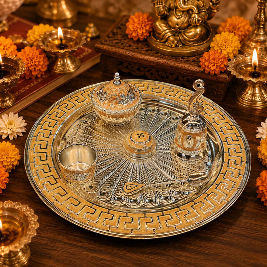 Premium Pooja Thali Set (6pcs) | Elegant Gift for Diwali, Wedding Return Gifts, Housewarming & Table Decor | Festive & Corporate Gift By Aakrati