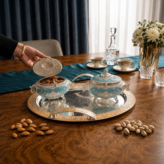 Premium Serveware Set of 3 | Dry Fruit & Cheese Board, Appetizer Tray with Candy Bowls | Premium Tableware for Home Entertaining & Modern Serving | Wedding, Housewarming & Corporate Gifts | By Aakrati