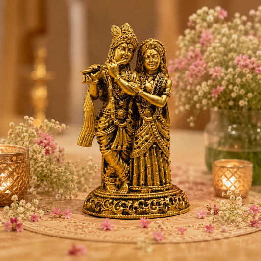 Premium Lightweight Radha Krishna Murti for Pooja,| Elegant Radha Krishna Idol Lightweight| Radha Krishna Murti Lightweight Design for Hindu Pooja & Vastu Décor| (Yellow,2.5 Inches)