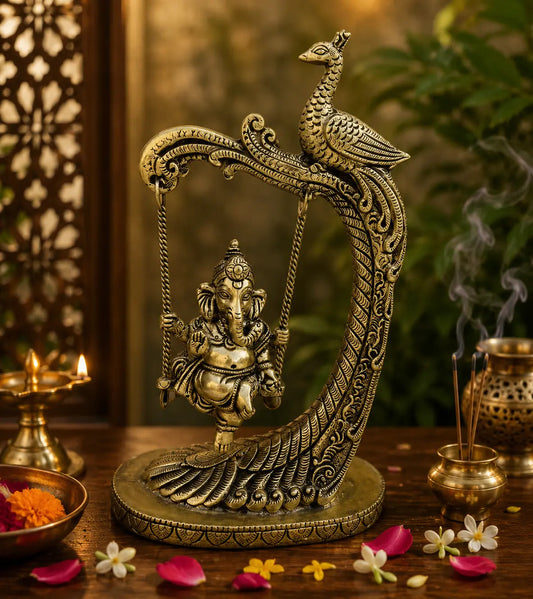 Swing Ganesh brass table showpiece sculpture for gift and decor
