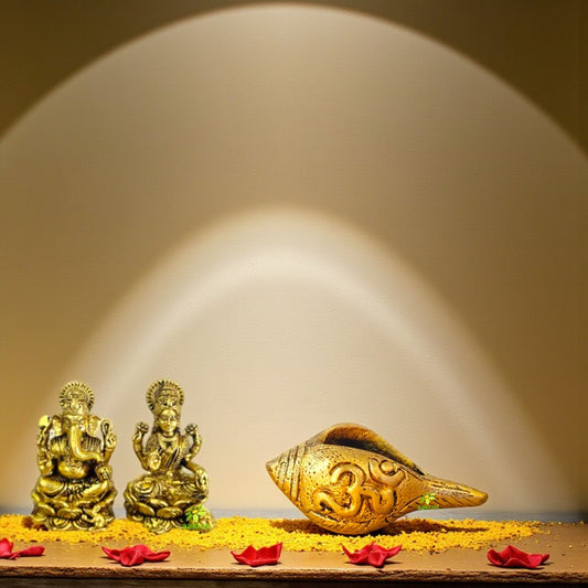 Gift Combo | Brass Shankh with Laxmi Ganesh Idol Combo | Diwali Puja Gift Set | Festive Gifting