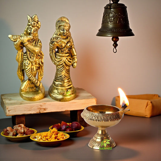 Premium Brass Radha Krishna Statue with Diya | Puja Gift Set for Home Temple | Traditional Hindu Decor Showpiece | Gift Hamoer
