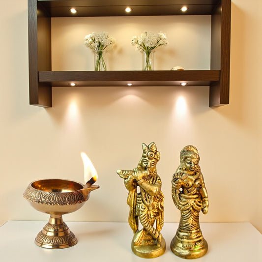 Premium Brass Radha Krishna Statue with Diya | Puja Gift Set for Home Temple | Traditional Hindu Decor Showpiece | Gift Hamoer