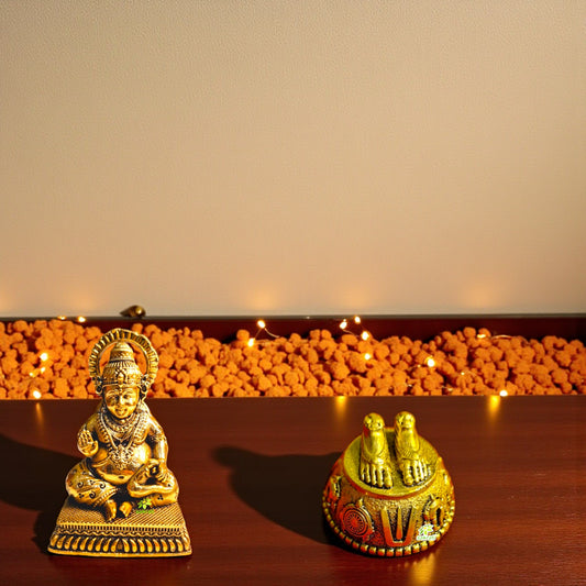 Pure Brass Lord Kuber Murti | Vastu Dosh Nivaran Idol for Pooja Room, Locker, Cash Box & Diwali Gifting | Gift Hamper