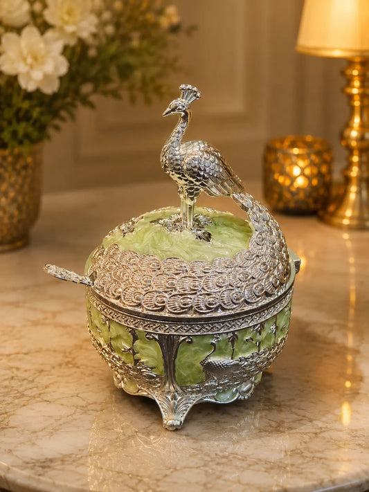 Luxury Peacock Candy Dry Fruit Bowl with Lid | Elegant Gift Bowl for Diwali, Wedding Return Gifts, Housewarming & Table Decor | Festive & Corporate Gift By Aakrati