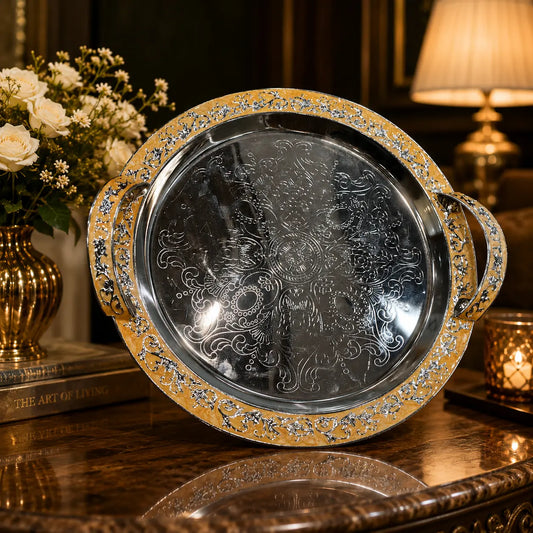 Luxury Dry Fruit Tray Round Handle |Perfect for Diwali, Wedding Return Gifts, Housewarming & Table Decor | Festive & Corporate Gift By Aakrati