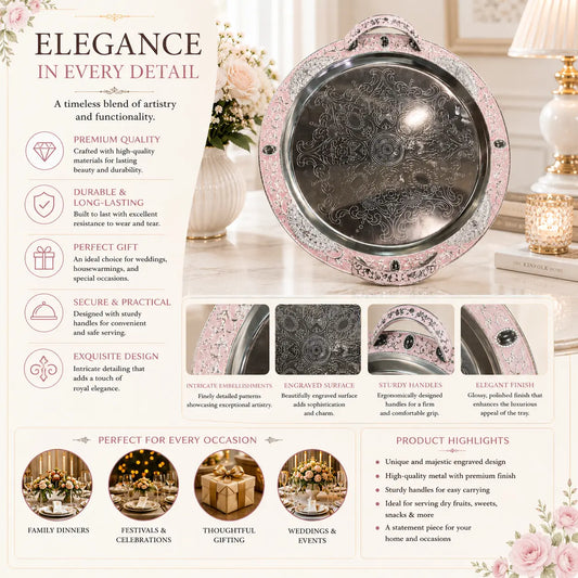 Luxury Dry Fruit Tray Round Handle |Perfect for Diwali, Wedding Return Gifts, Housewarming & Table Decor | Festive & Corporate Gift By Aakrati