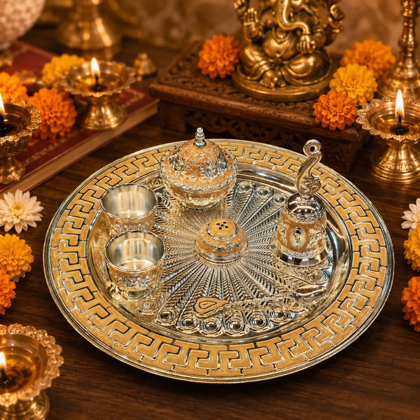 Premium Pooja Thali Set (6pcs) | Elegant Gift for Diwali, Wedding Return Gifts, Housewarming & Table Decor | Festive & Corporate Gift By Aakrati