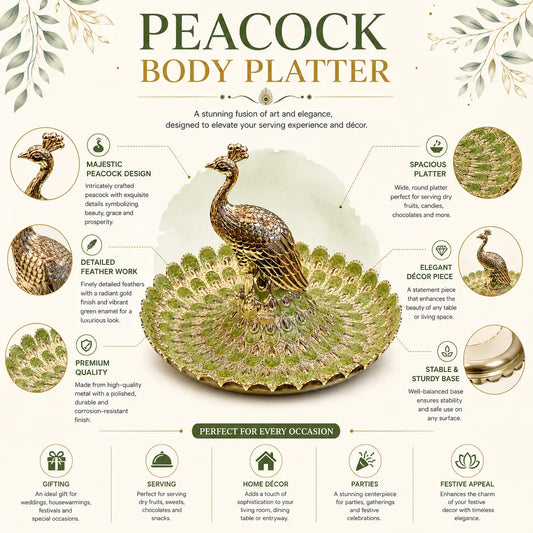 Premium Peacock Body Serving Platter | Elegant Gift for Diwali, Wedding Return Gifts, Housewarming & Table Decor | Festive & Corporate Gift By Aakrati
