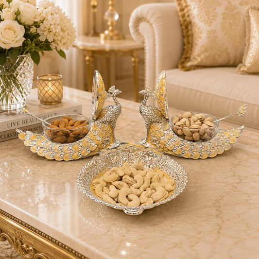 Premium Ganesha Serveware Set of 3 | Dry Fruit & Cheese Board, Appetizer Tray with Candy Jar | Premium Tableware for Home Entertaining & Modern Serving | Wedding, Housewarming & Corporate Gifts | By Aakrati