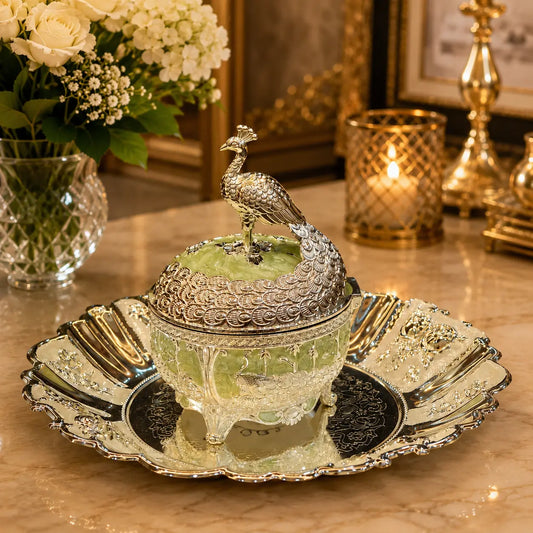 Premium Peacock Serveware Set of 2 | Dry Fruit & Cheese Board, Appetizer Tray with Candy Bowls | Premium Tableware for Home Entertaining & Modern Serving | Wedding, Housewarming & Corporate Gifts | By Aakrati