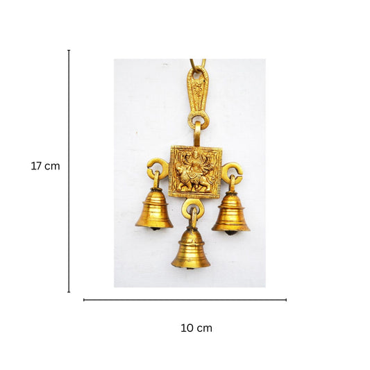 Brass Durga Engraved Wind Chime | Sacred Wall Hanging for Divine Blessings & Protection | Brass Wall Hanging Item ( Yellow, 6.8 inch)