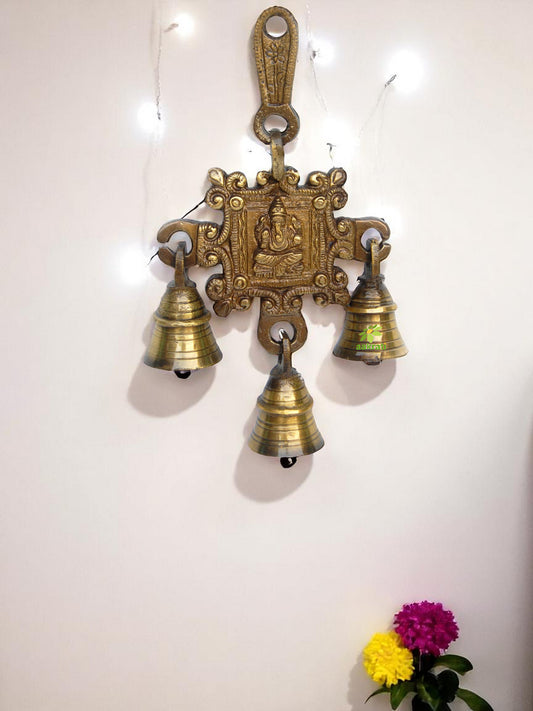 Ganesha Carving Brass Hanging Bell