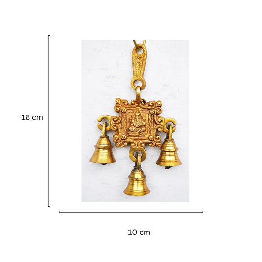 Handmade Designer Brass Wind Chime | Spiritual Wall Hanging for Blessings | Brass Ganesha Wall Hanging ( Yellow, 7 inch)