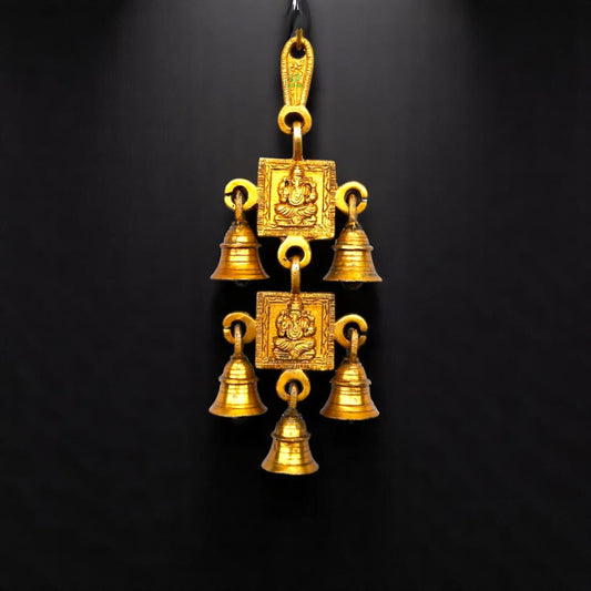 Brass Ganesha Wall Hanging | Beautiful Home Decoration for Good Luck & Prosperity | Brass Wall Hanging Wind Chime ( Yellow, 9.2 inch)