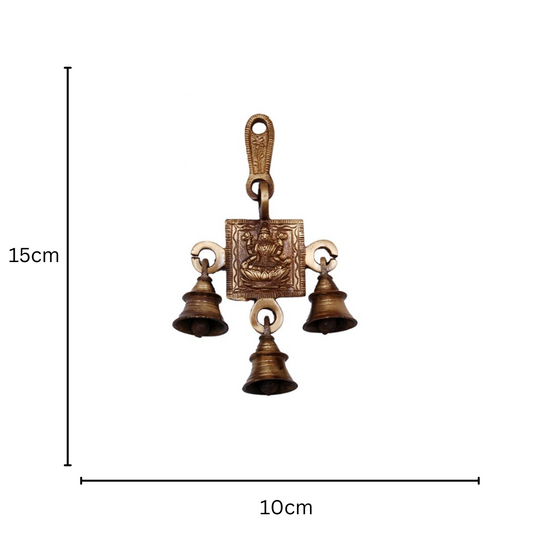 Lakshmi Engraved Brass Wind Chime | Bless Your Home with Prosperity | Brass Religious Wall Hanging Bell ( Brown, 6.8 inch)