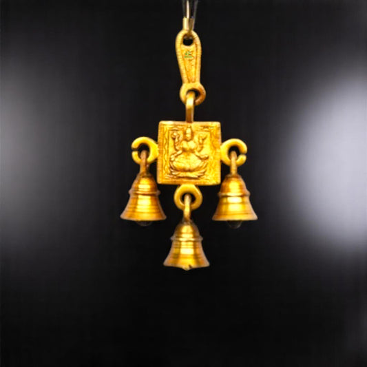 Brass Wind Chime Wall Hanging | Divine Home Décor for Blessings, Good Luck & Serenity | Brass Lakshmi Wind Chime ( Yellow, 6.8 inch)