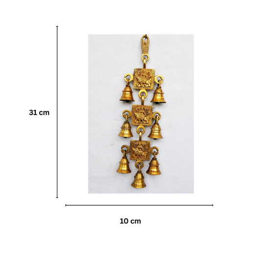Divine Brass Durga Wind Chime | Protective Wall Hanging for Home & Office Décor | Brass Durga Wall Hanging ( Yellow, 12.3 inch)