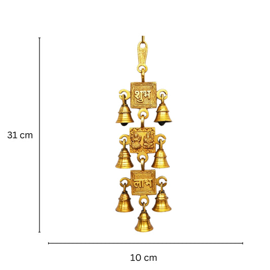 Durga Brass Wind Chime | Divine Wall Décor for Spiritual Energy & Good Luck | Brass Lakshmi Ganesha Wind Chime ( Yellow, 12.3 inch)