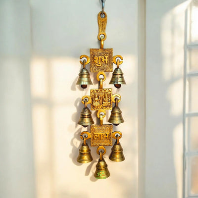 Durga Brass Wind Chime | Divine Wall Décor for Spiritual Energy & Good Luck | Brass Lakshmi Ganesha Wind Chime ( Yellow, 12.3 inch) Aakrati