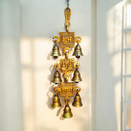 Durga Brass Wind Chime | Divine Wall Décor for Spiritual Energy & Good Luck | Brass Lakshmi Ganesha Wind Chime ( Yellow, 12.3 inch)