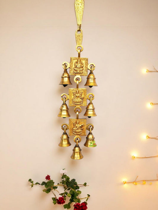 Brass Religious Wind Chime | Spiritual Wall Hanging | Brass Designer Wall Hanging Bell ( Yellow, 12.5 inch)