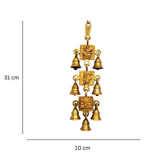 Traditional Brass Wind Chime for Home | Decorative Wall Hanging for Peace & Blessings | Brass Religious Wind Chime ( Yellow, 12.3 inch)