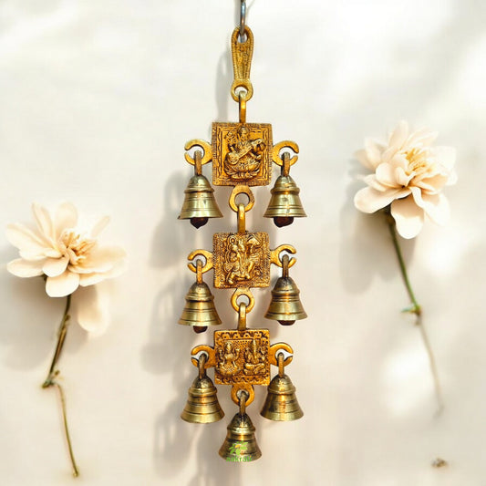 Traditional Brass Wind Chime for Home | Decorative Wall Hanging for Peace & Blessings | Brass Religious Wind Chime ( Yellow, 12.3 inch)