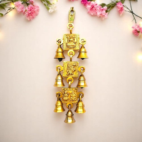 Brass Wind Chime Wall Hanging | Divine Home Décor for Blessings | Classical Religous Wall Decor ( Yellow, 12.2 inch)