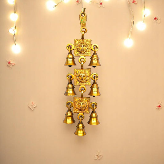 Brass Sun Face Wall Hanging | Perfect Spiritual Décor for Your Home & Office | Brass Wind Chime For Religious Decor ( Yellow, 12.3 inch)