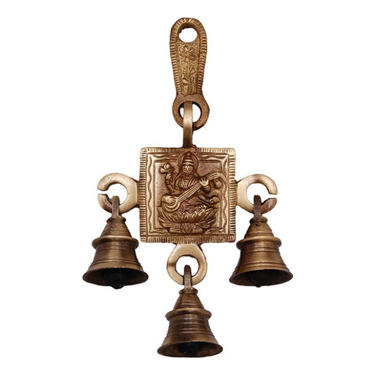 Divine Brass Wall Hanging Wind Chime | Bring Peace & Positivity | Handmade Brass Goddess Saraswati Wind Chime ( Yellow, 6.8 inch)
