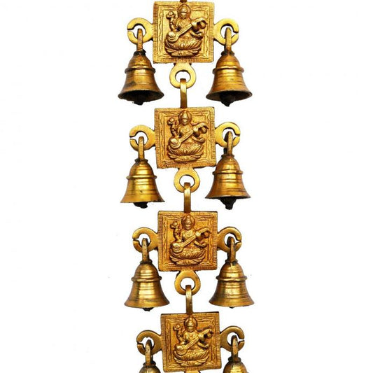 Traditional Brass Wind Chime for Home | Decorative Wall Hanging With Little Bell | Brass Wind Chime ( Yellow, 15 inch)