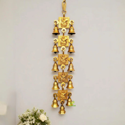 Handcrafted Brass Designer Wind Chime | Elegant Home Décor for Peace and Positive Energy | Brass Wall Hanging ( Yellow, 18.4 inch)
