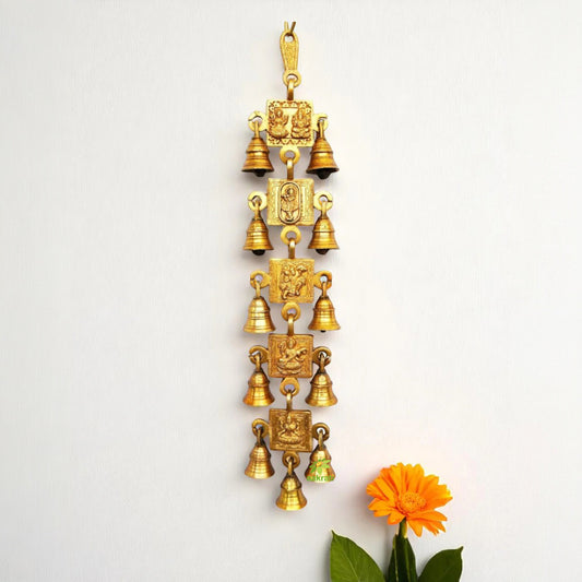 Brass Wind Chime | Spiritual Wall Hanging for Peaceful Home & Prosperity | Brass Religious Wall Hanging ( Yellow, 18 inch)