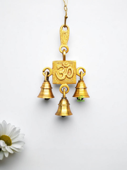 Brass Wall Hanging Om Face Wind Chime | Elegant Home Décor | Brass Wall Hanging Bell ( Yellow, 6.8 inch)
