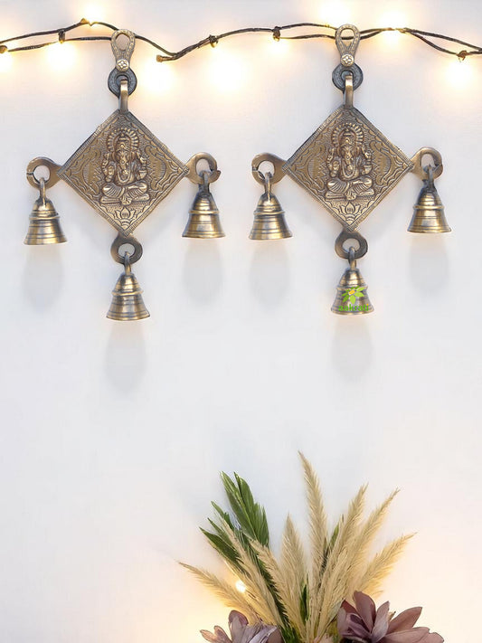 Glossy Brass Laxmi Ganesh Figure Wind Chimesï¿½ 8 inch long